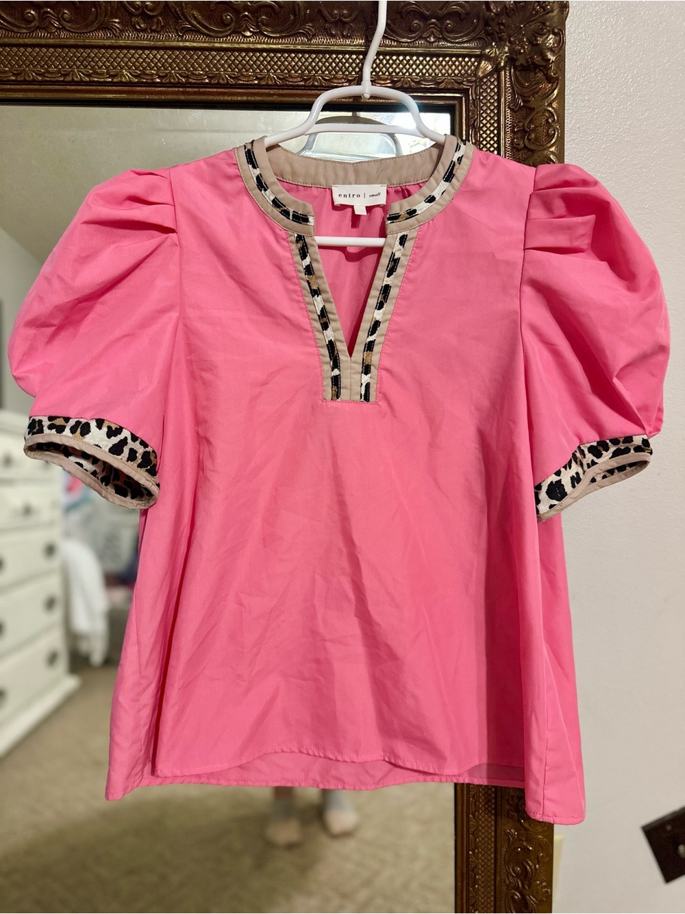 Entro Pink Cheetah Puff Sleeve Top